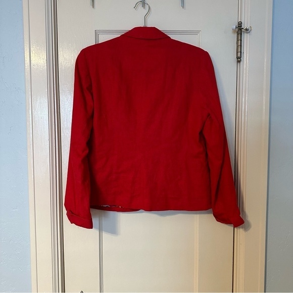 Adagio Blazer Linen Blend Pockets Vibrant Red Long Sleeve Floral Lined Size 8/10 - Picture 3 of 13
